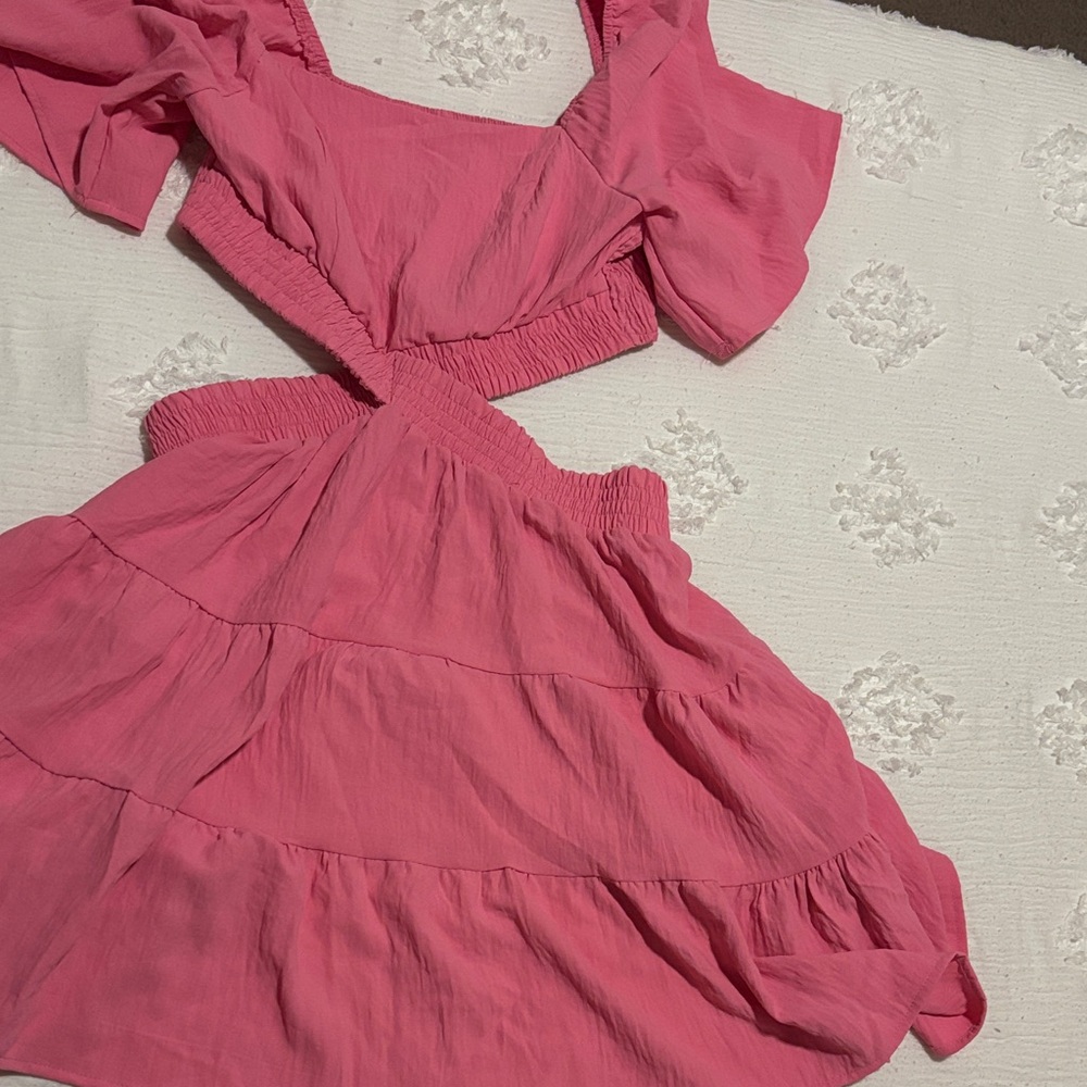 Amazon Pink Layered Dress with Crossed Bodice